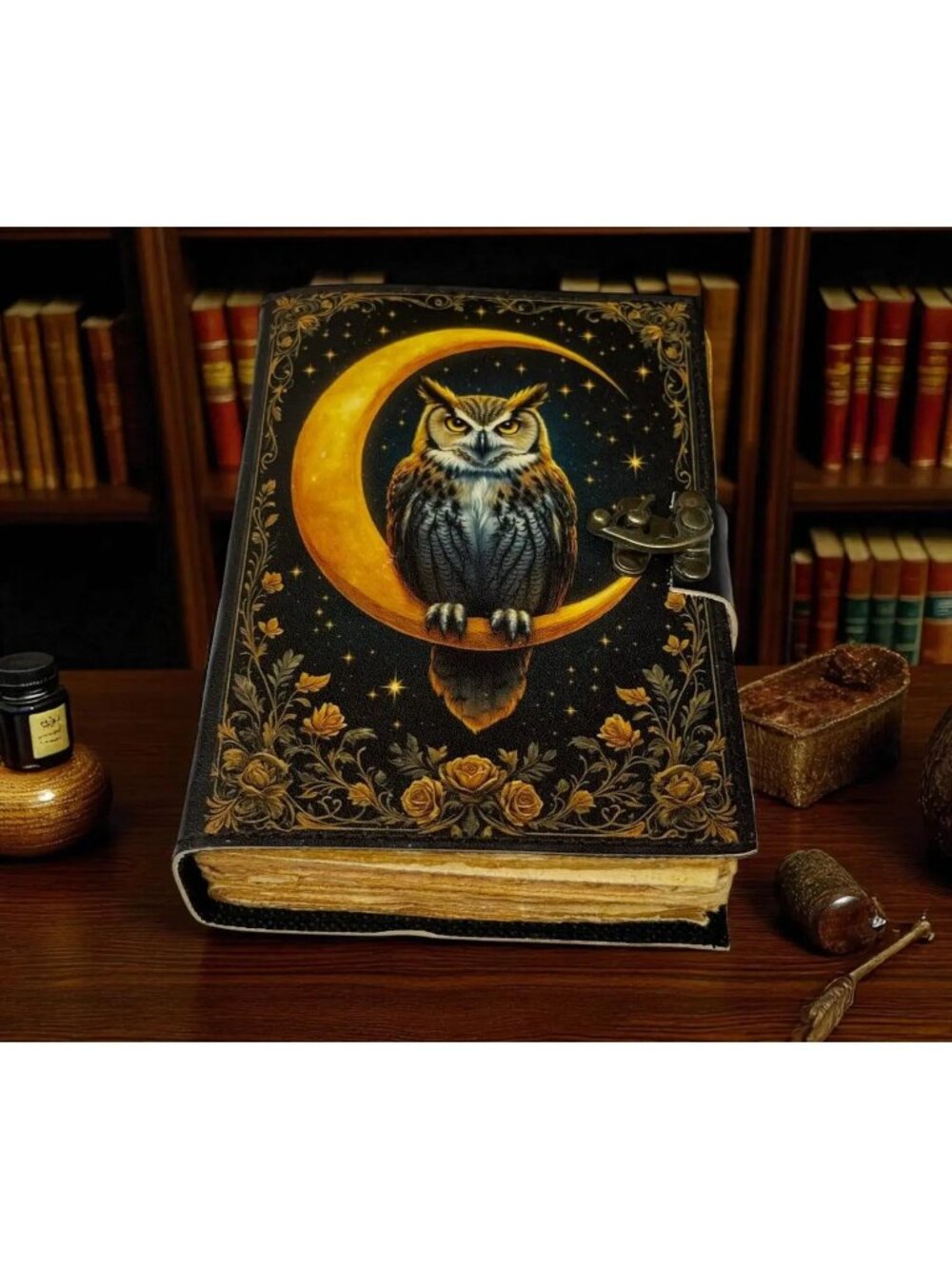 Sakura Vintage Journal Owl Moon Leather Black OS Grimoire Book of Shadows C-Lock
